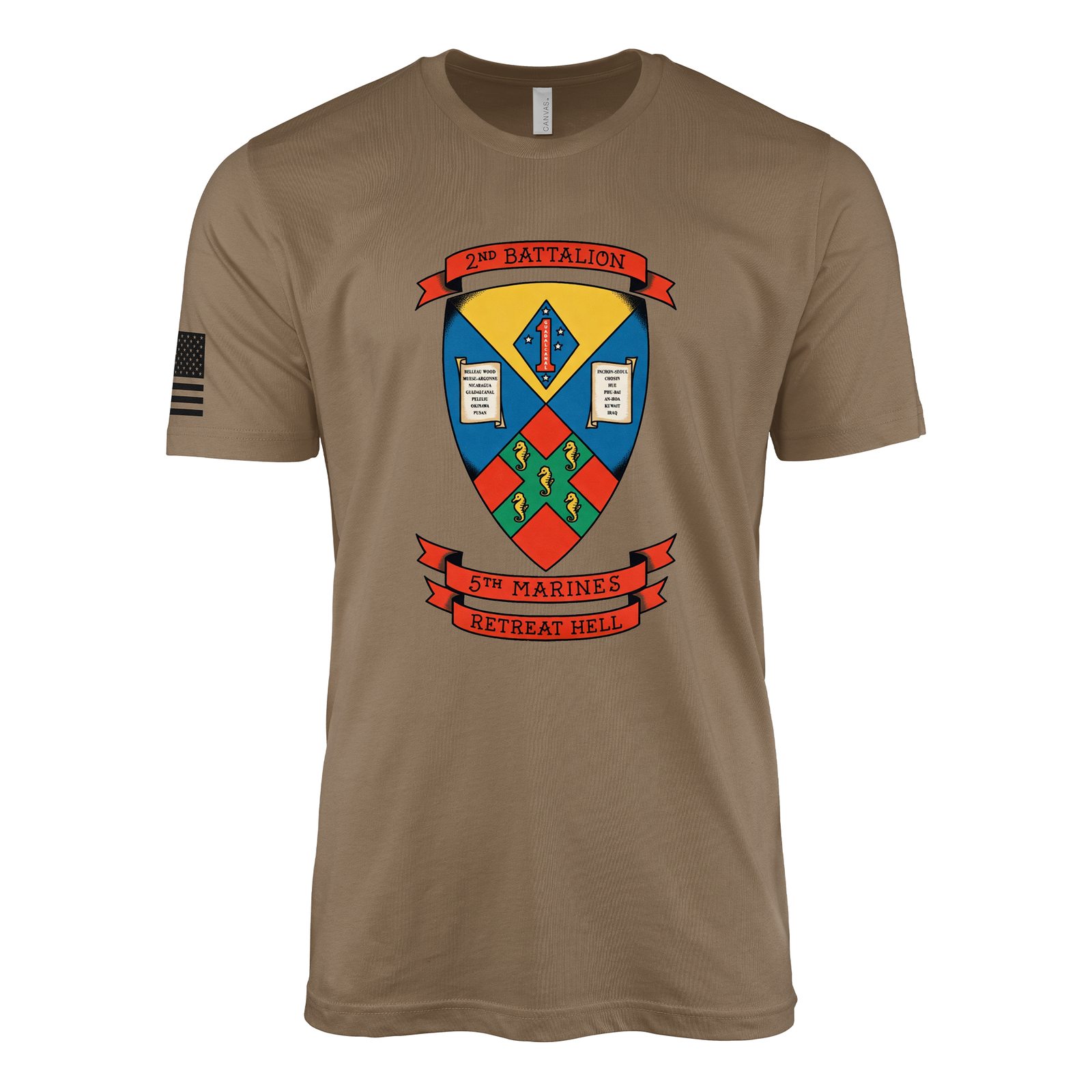 2nd Battalion 5th Marines Retaliators Sailor Jerry Style T-Shirt - Woodland Brown