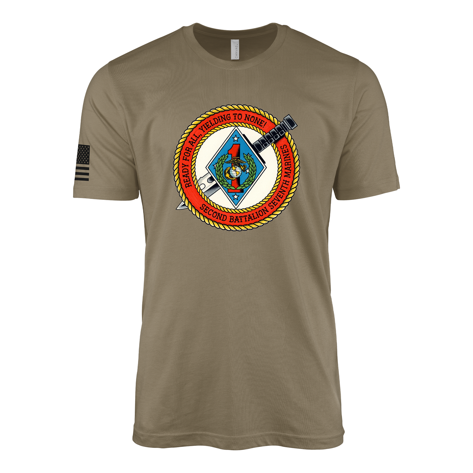 2nd Battalion 7th Marines Sailor Jerry Style T-Shirt - Coyote Brown