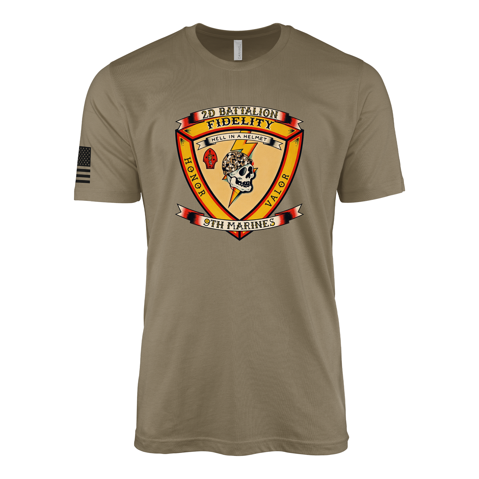 2nd Battalion 9th Marines Vintage Flash Sailor Jerry Style T-Shirt - Coyote Brown