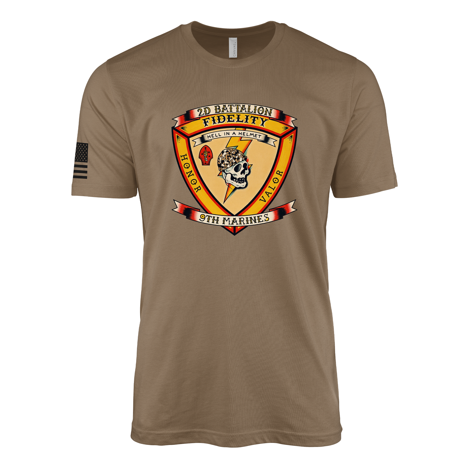 2nd Battalion 9th Marines Vintage Flash Sailor Jerry Style T-Shirt - Woodland Brown