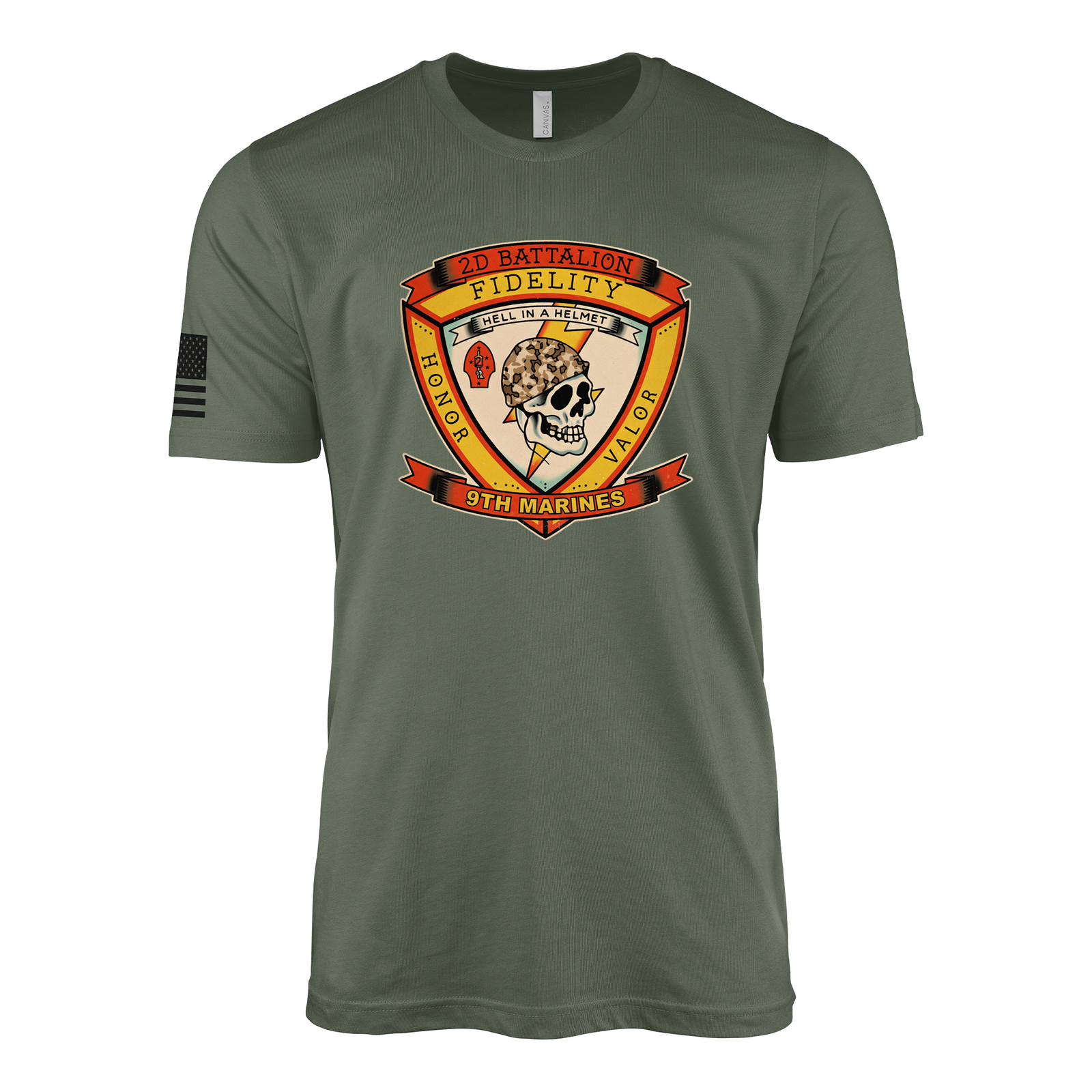 2nd Battalion 9th Marines The Walking Dead Sailor Jerry Style T-Shirt - Military Green