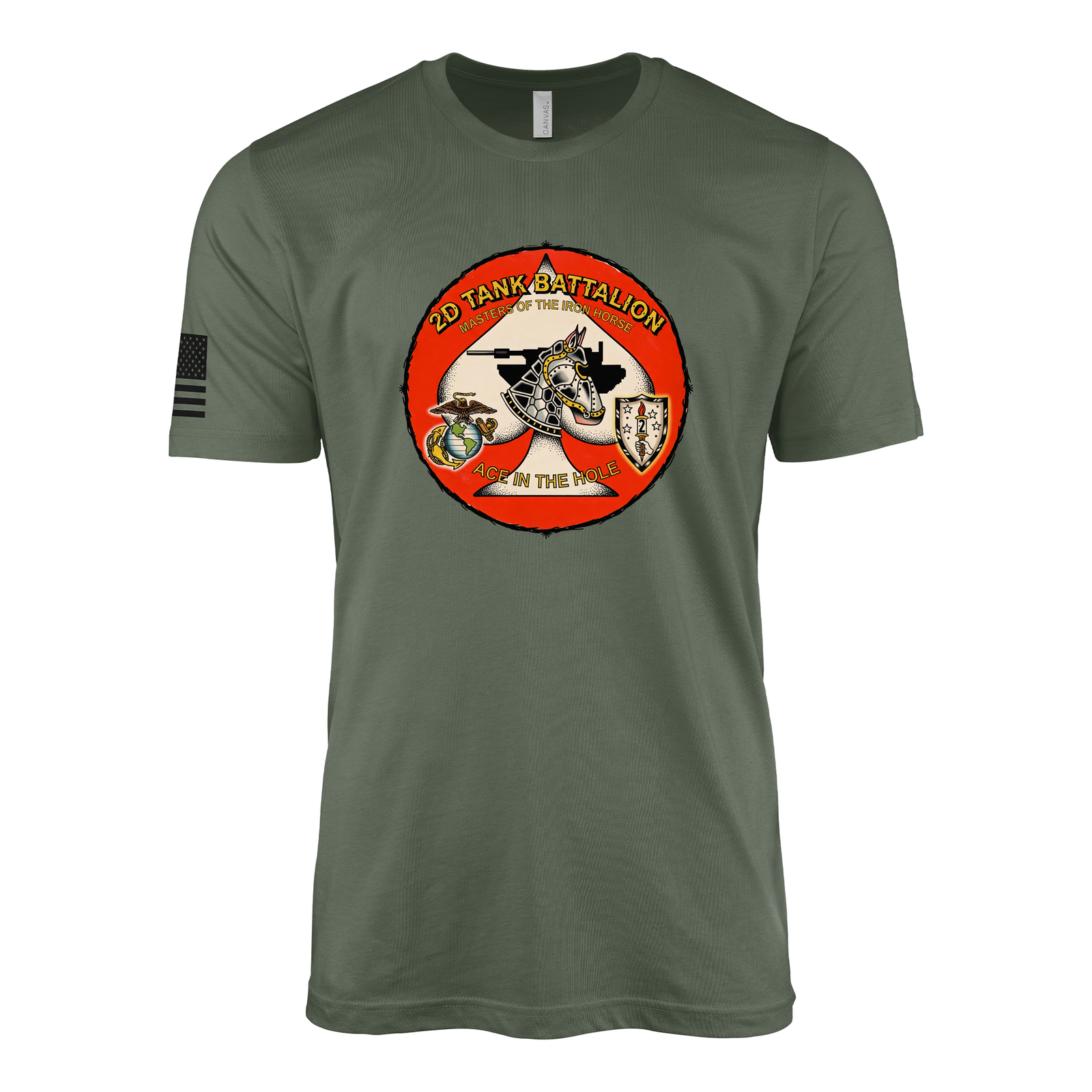 2nd Tank Battalion Strike Flash Sailor Jerry Style T-Shirt - Military Green