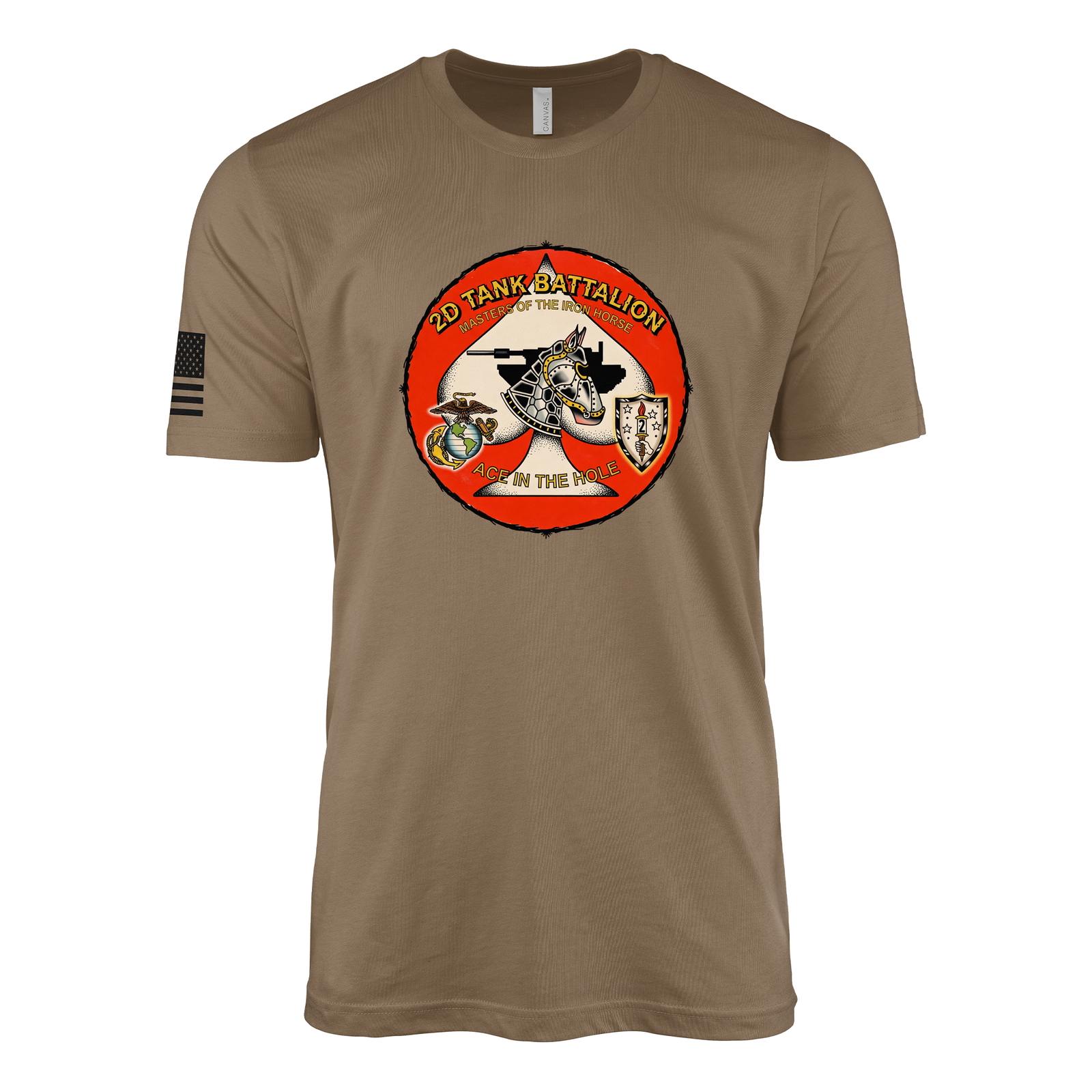 2nd Tank Battalion Strike Flash Sailor Jerry Style T-Shirt - Woodland Brown