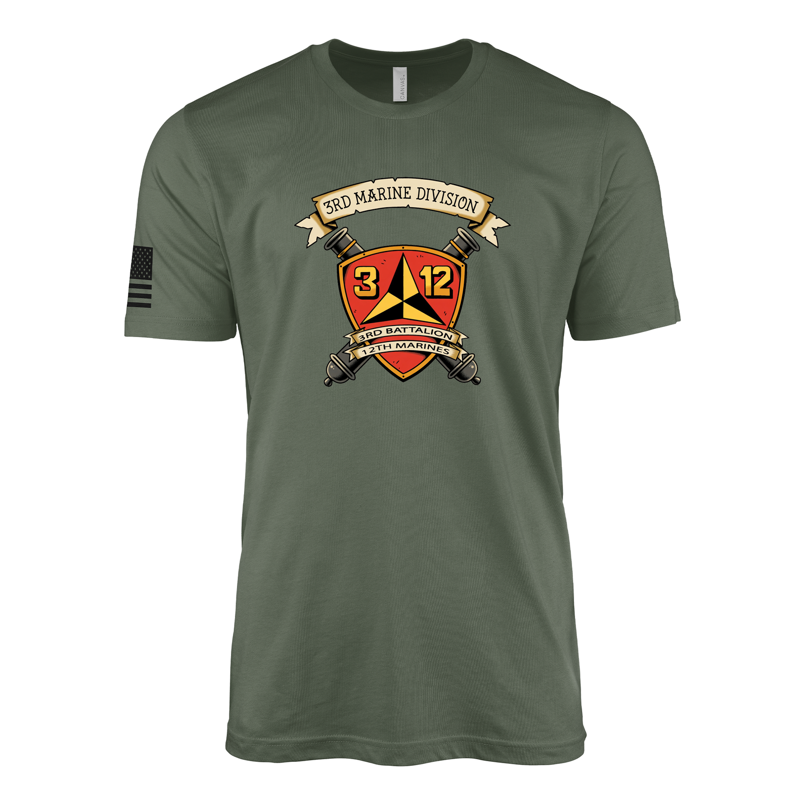 3rd Battalion 12th Marines Sailor Jerry Style T-Shirt - Military Green