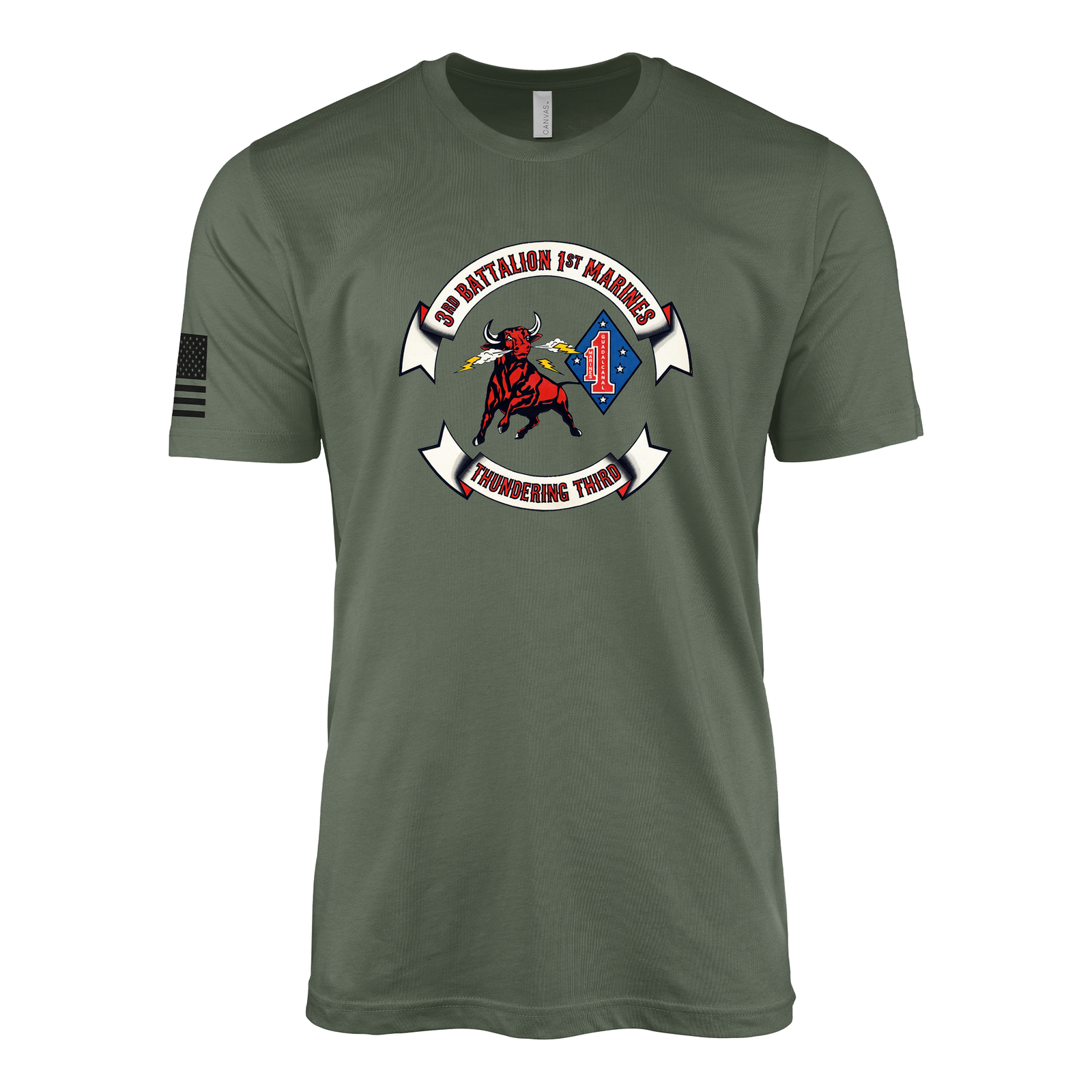 3rd Battalion 1st Marines Thundering Third Sailor Jerry Style T-Shirt - Military Green