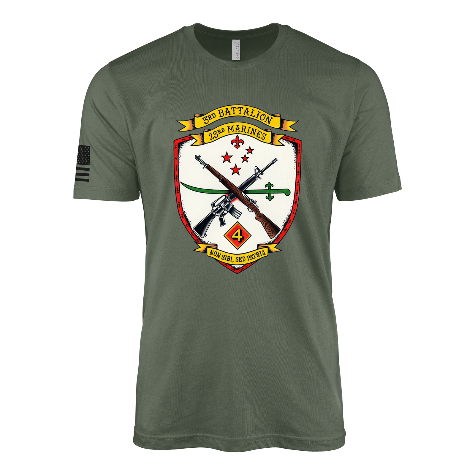 3rd Battalion 23rd Marines Sailor Jerry Style T-Shirt - Military Green