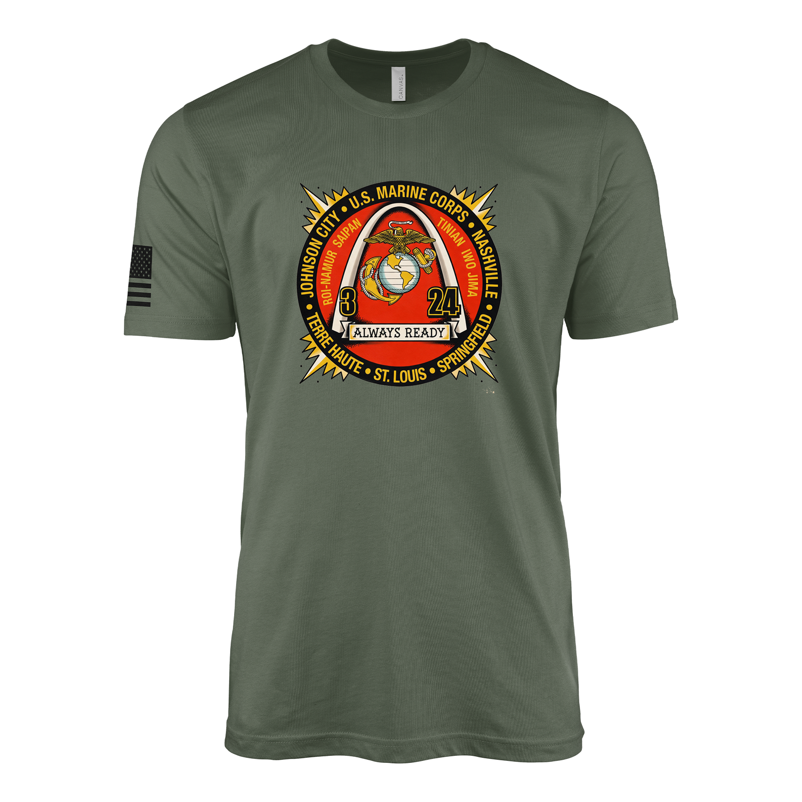 3rd Battalion 24th Marines Sailor Jerry Style T-Shirt - Military Green