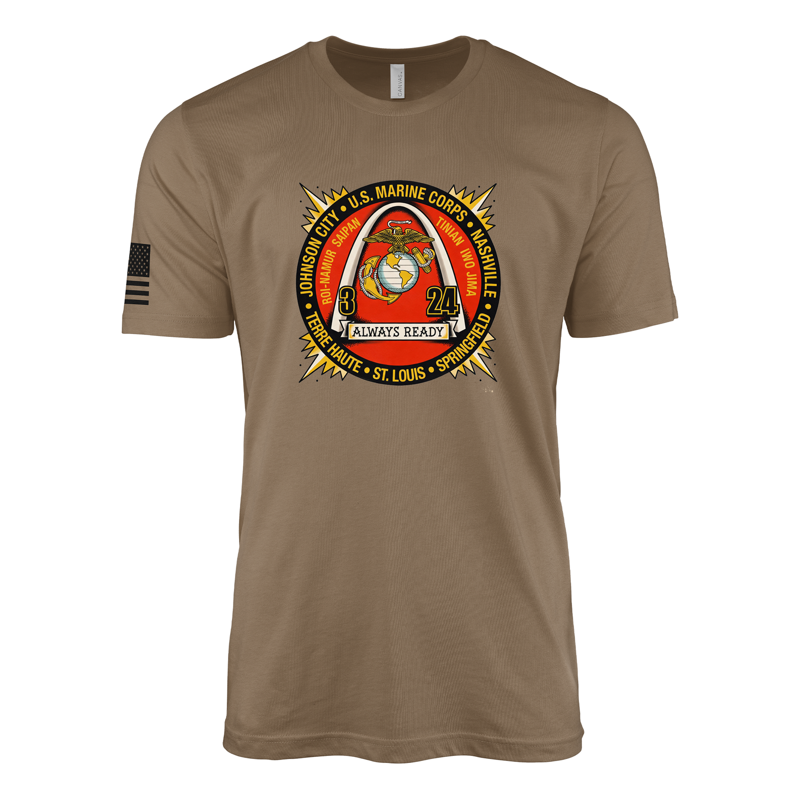 3rd Battalion 24th Marines Sailor Jerry Style T-Shirt - Woodland Brown