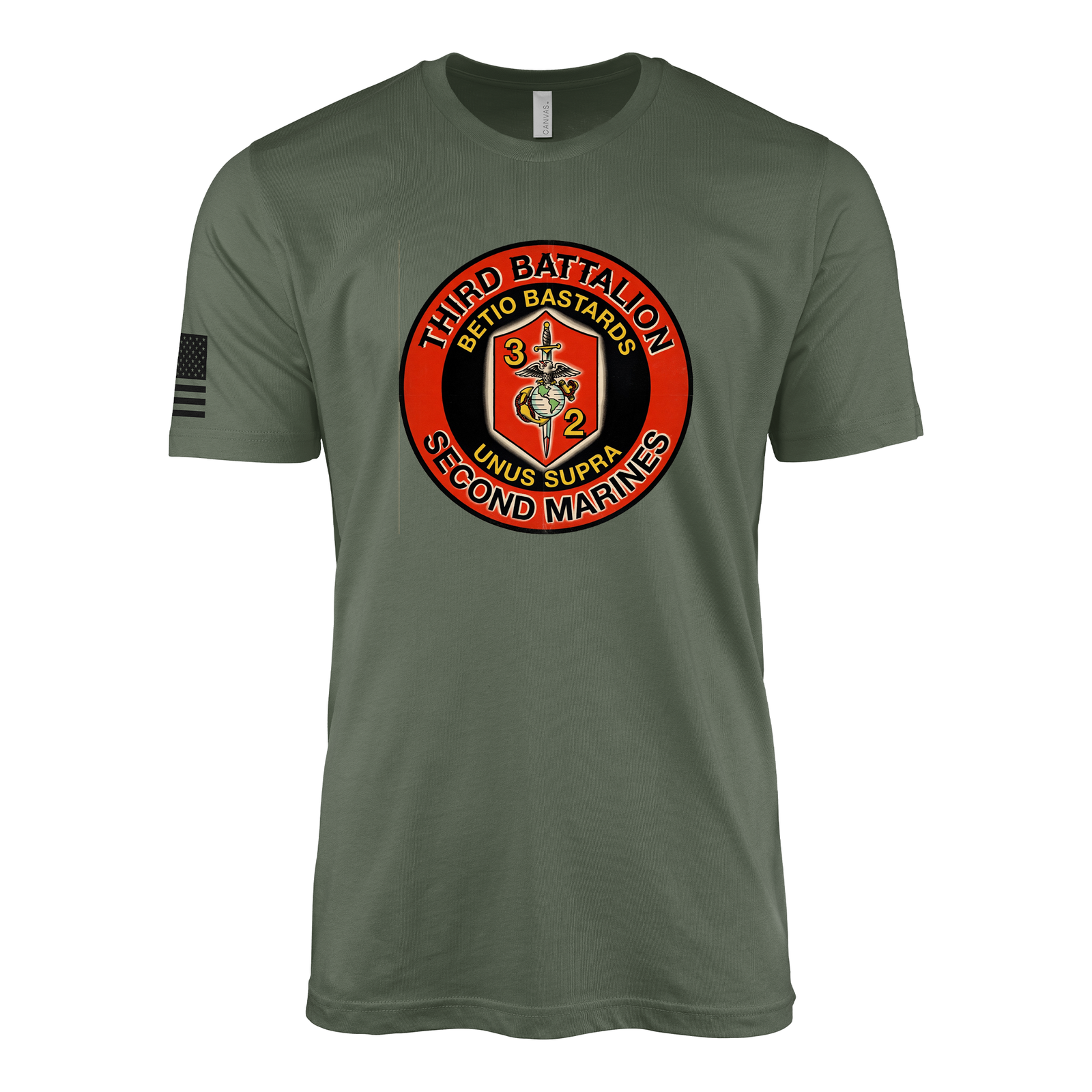 3rd Battalion 2nd Marines Sailor Jerry Style T-Shirt - Military Green