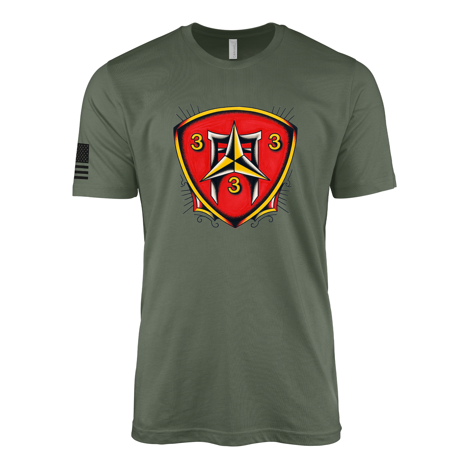 3rd Battalion 3rd Marines Sailor Jerry Style T-Shirt - Military Green