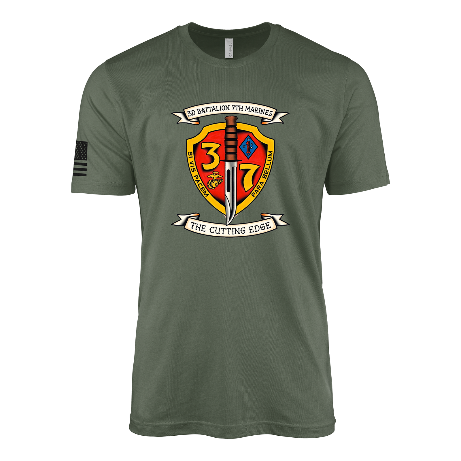 3rd Battalion 7th Marines Sailor Jerry Style T-Shirt - Military Green