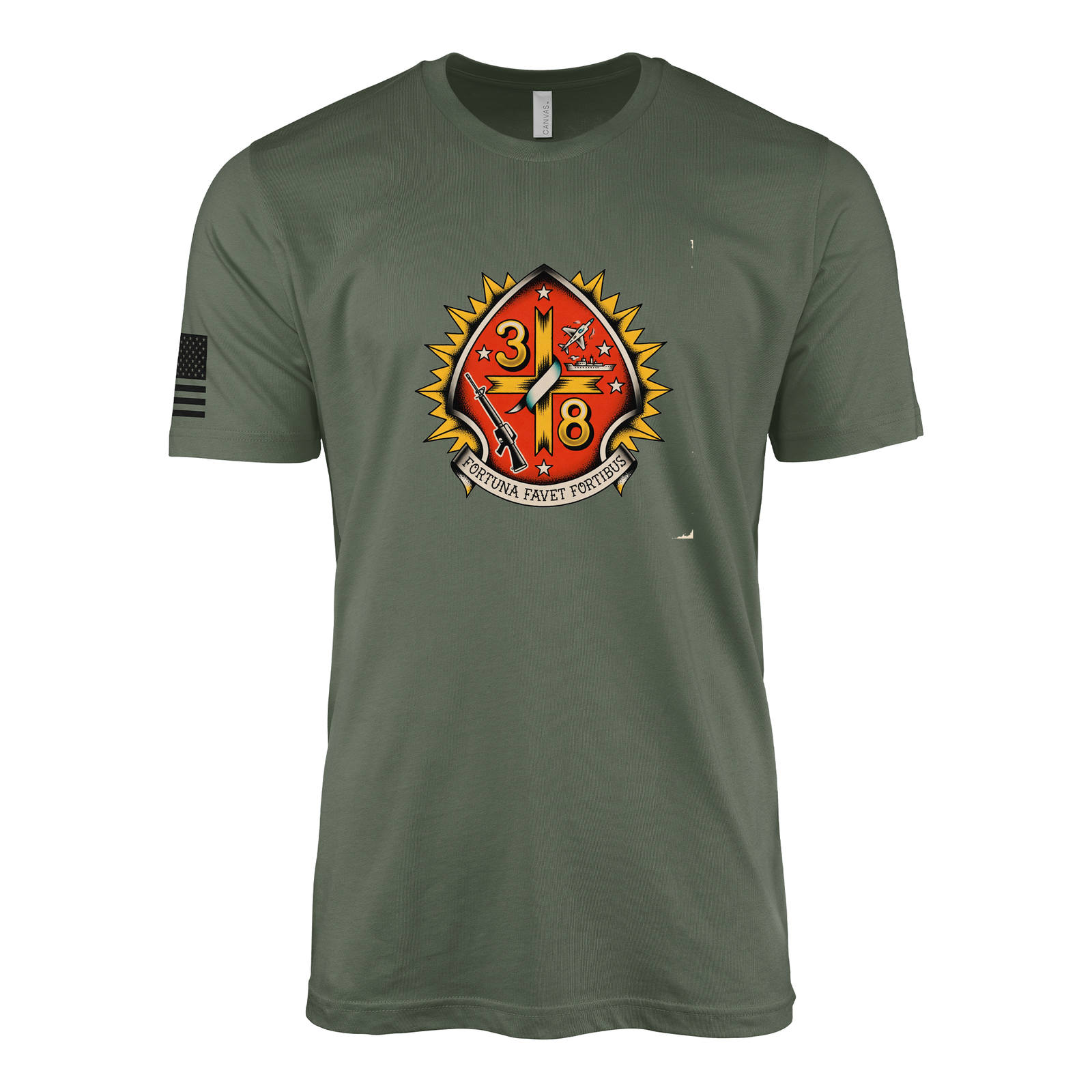 3rd Battalion 8th Marines Vintage Flash Sailor Jerry Style T-Shirt - Military Green
