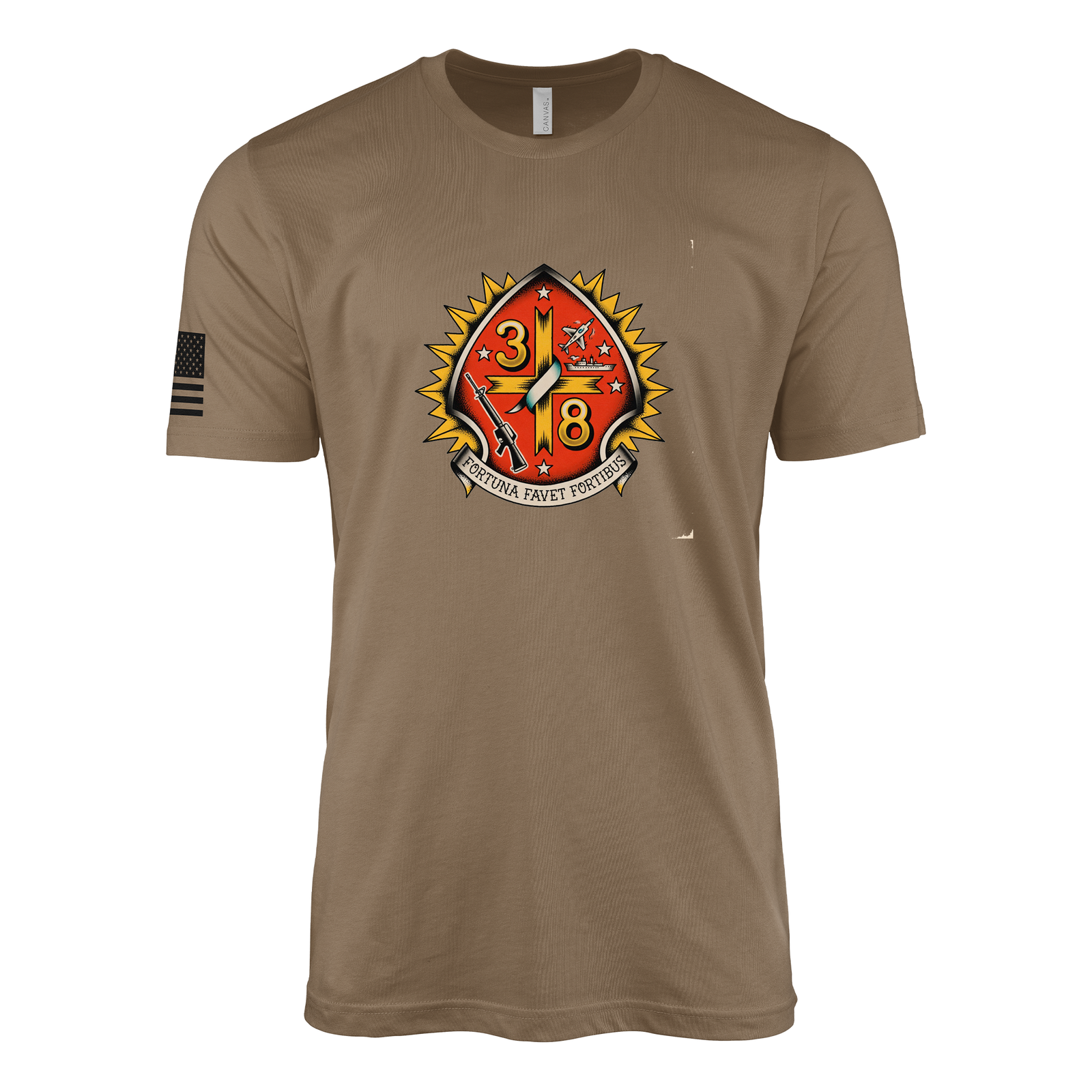 3rd Battalion 8th Marines Vintage Flash Sailor Jerry Style T-Shirt - Woodland Brown