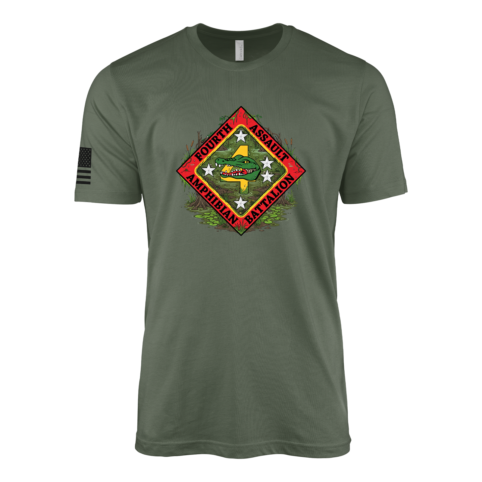 4th Assault Amphibian Battalion Sailor Jerry Style T-Shirt - Military Green