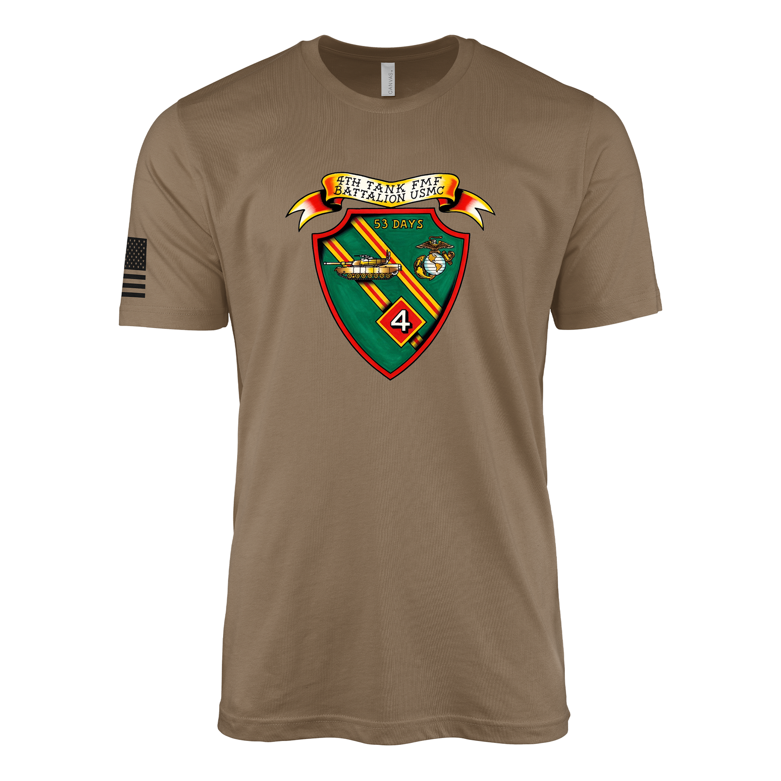 4th Tank Battalion Sailor Jerry Style T-Shirt - Woodland Brown