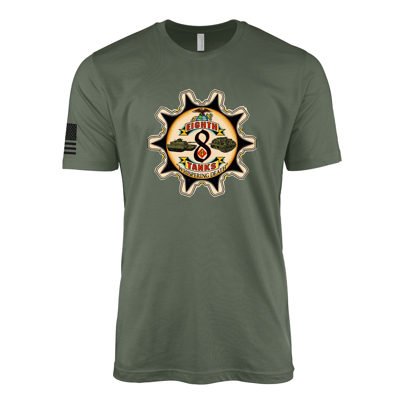 8th Tank Battalion Sailor Jerry Style T-Shirt - Military Green