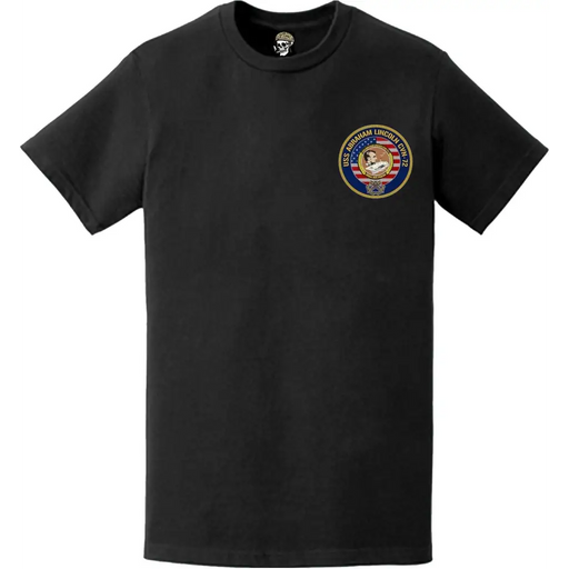 USS Abraham Lincoln (CVN-72) Left Chest American Flag Emblem T-Shirt Tactically Acquired   