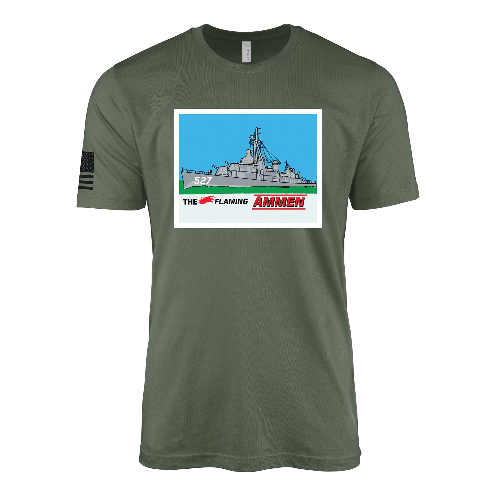 USS Ammen (DD-527) Fletcher-Class Destroyer T-Shirt - Military Green
