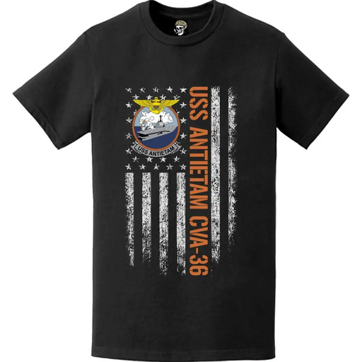 USS Antietam CVA-36 Patriotic Ship's Crest Logo American Flag T-Shirt Tactically Acquired   