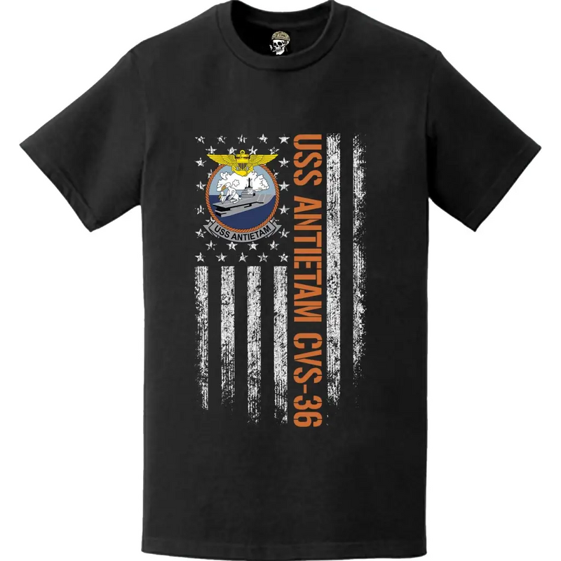 USSアンティータム CVS-36 愛国的な船のクレストロゴ アメリカ国旗Tシャツ