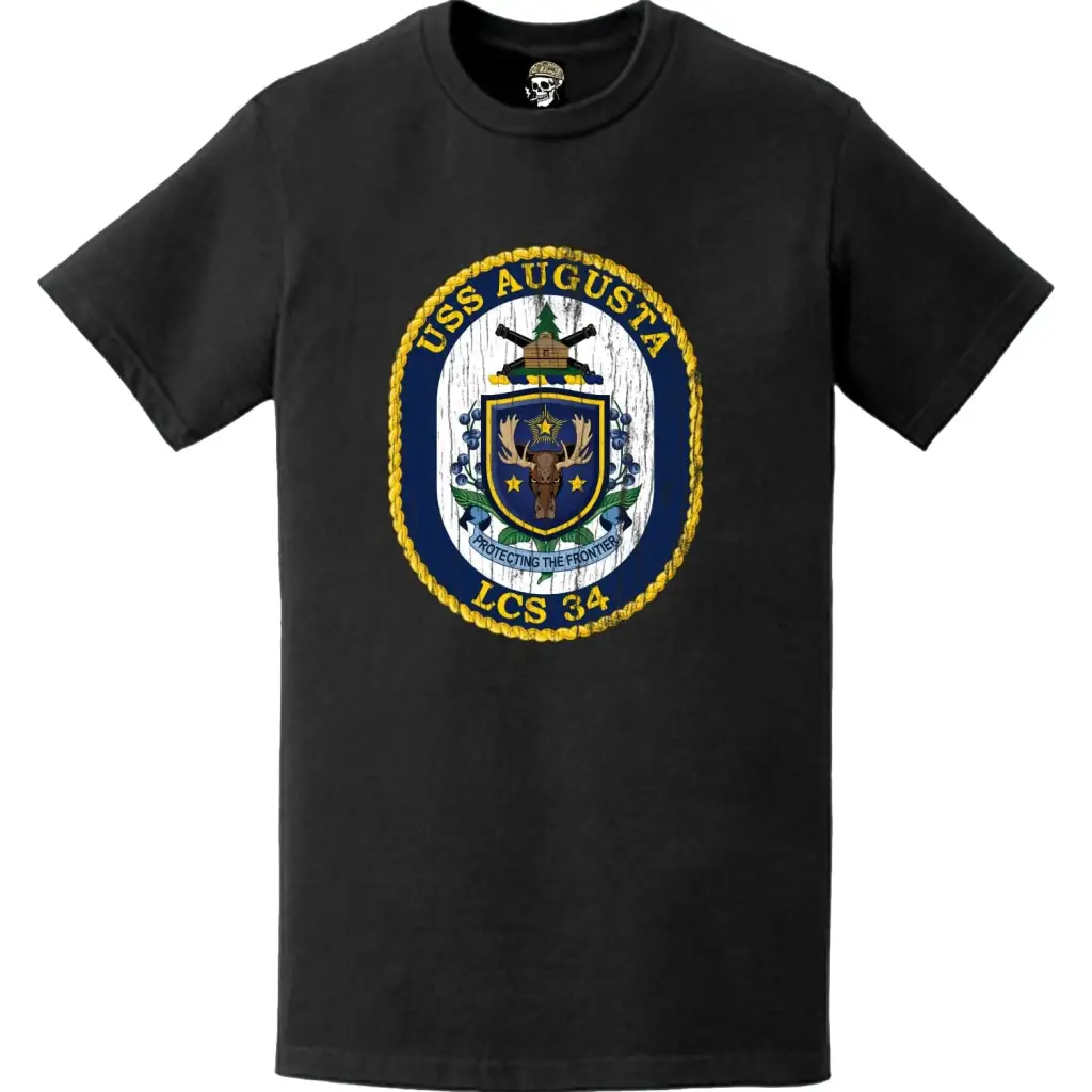 USS Augusta (LCS-34) Distressed Ship's Crest Logo T-Shirt Tactically Acquired   