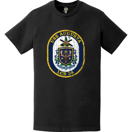 USS Augusta (LCS-34) Distressed Ship's Crest Logo T-Shirt Tactically Acquired   