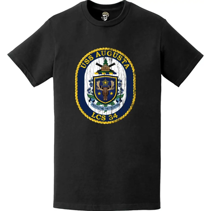 USS Augusta (LCS-34) Distressed Ship's Crest Logo T-Shirt Tactically Acquired   