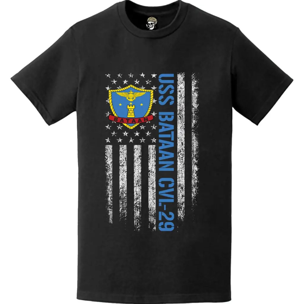USS Bataan CVL-29 Patriotic Ship's Crest Logo American Flag T-Shirt Tactically Acquired   