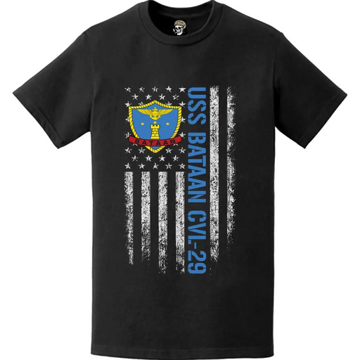 USS Bataan CVL-29 Patriotic Ship's Crest Logo American Flag T-Shirt Tactically Acquired   