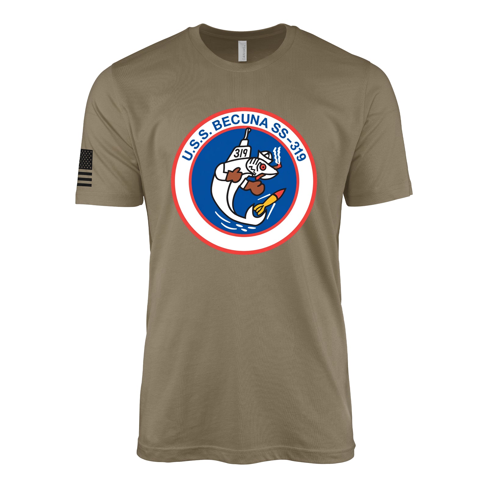 USS Becuna (SS-319) Balao-Class Submarine T-Shirt - Coyote Brown