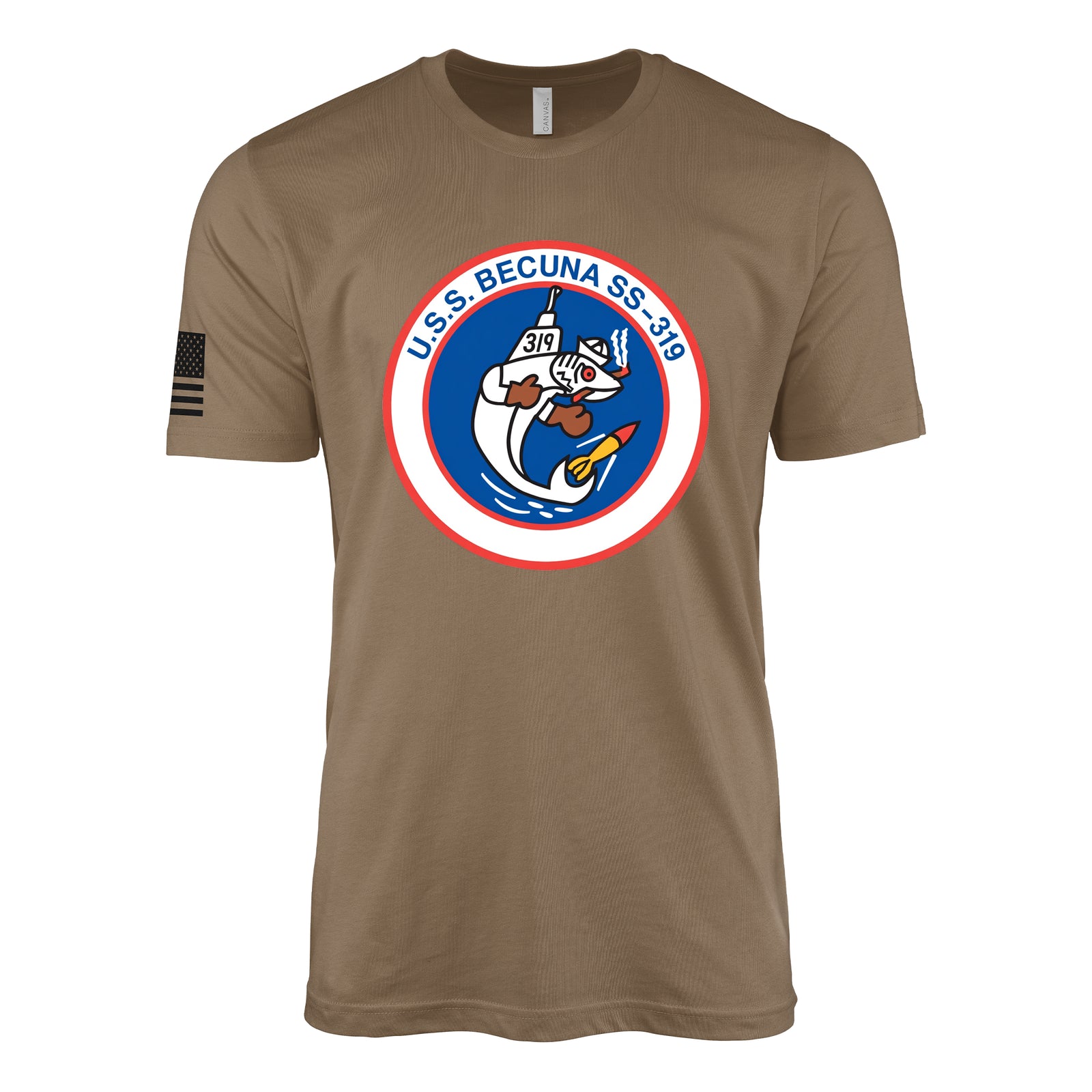 USS Becuna (SS-319) Balao-Class Submarine T-Shirt - Woodland Brown