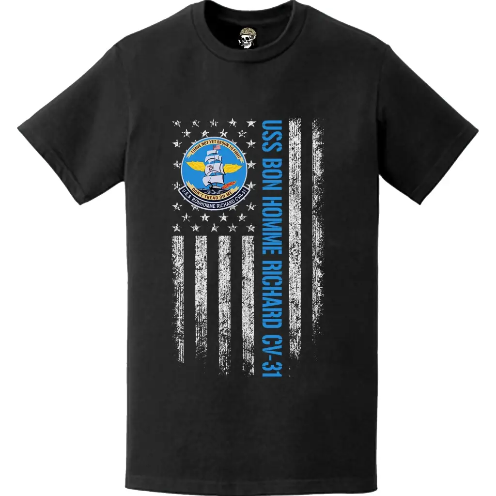 USS Bon Homme Richard CV-31 Patriotic Ship's Crest Logo American Flag T-Shirt Tactically Acquired   