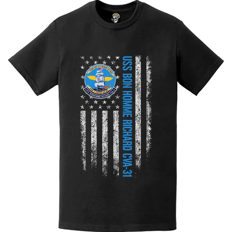 USS ボノム・リシャール CVA-31 愛国的な艦章ロゴ アメリカ国旗 Tシャツ