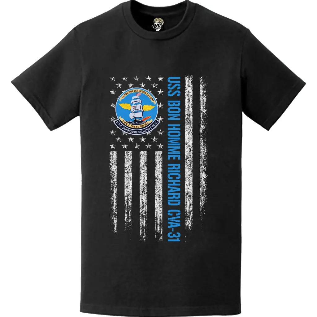USS Bon Homme Richard CVA-31 Patriotic Ship's Crest Logo American Flag T-Shirt Tactically Acquired   