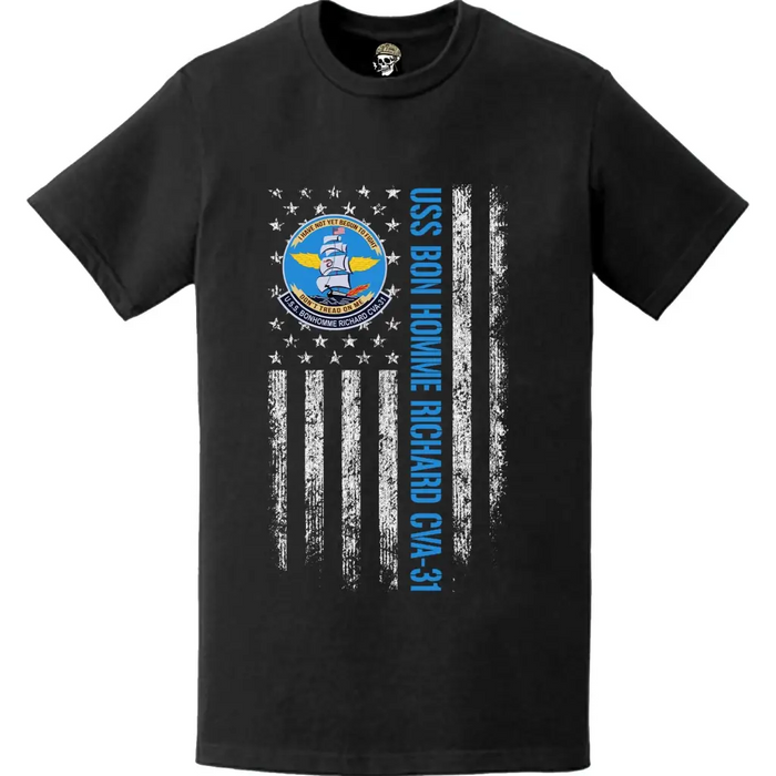 USS Bon Homme Richard CVA-31 Patriotic Ship's Crest Logo American Flag T-Shirt Tactically Acquired   