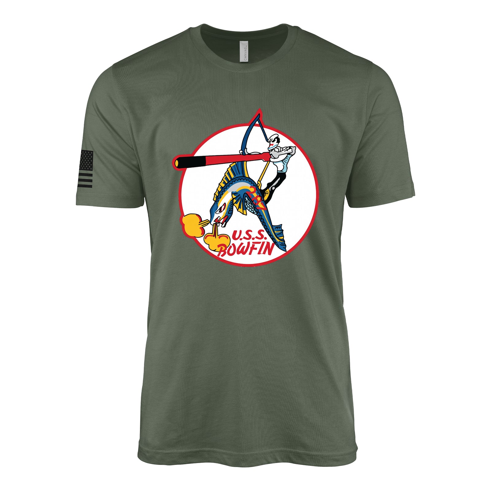USS Bowfin (SS-287) Balao-Class Submarine T-Shirt - Military Green