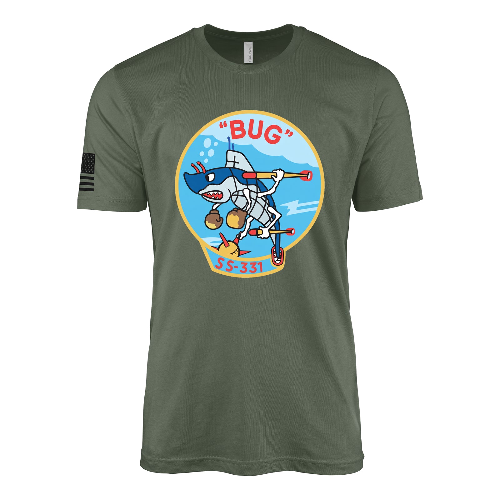 USS Bug (SS-337) Balao-Class Submarine T-Shirt - Military Green