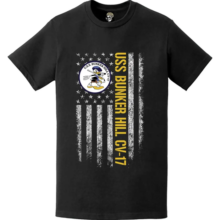 USS Bunker Hill (CV-17) Patriotic Ship's Crest Logo American Flag T-Shirt Tactically Acquired   