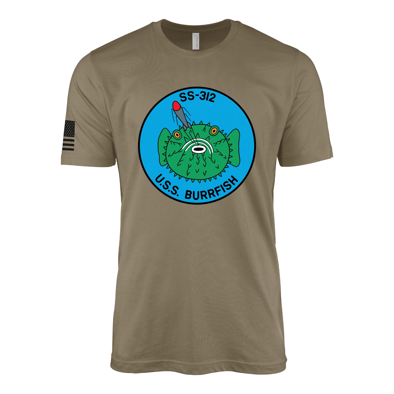 USS Burrfish (SS-312) Balao-Class Submarine T-Shirt - Coyote Brown