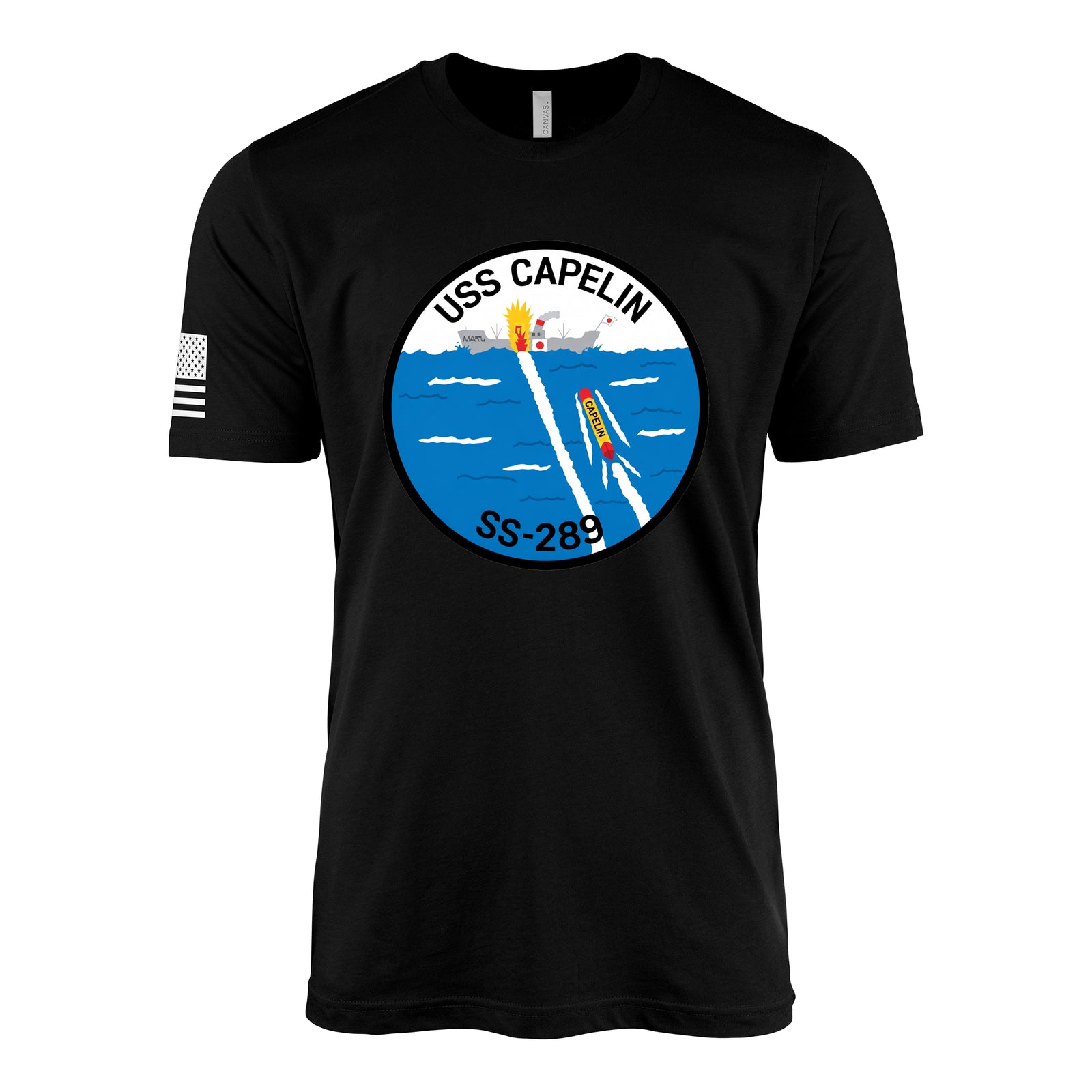 USS Capelin (SS-289) Balao-Class Submarine T-Shirt - Black