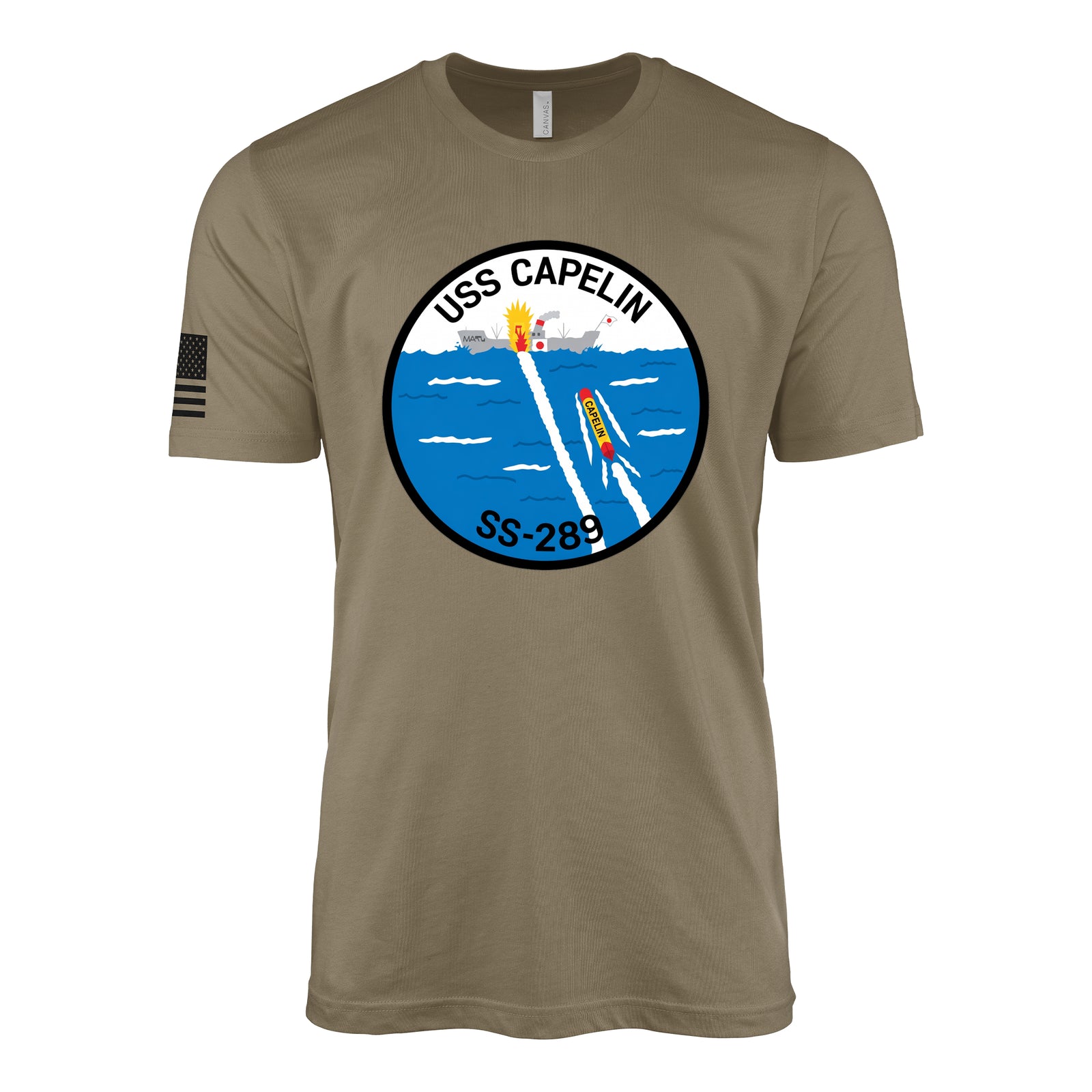 USS Capelin (SS-289) Balao-Class Submarine T-Shirt - Coyote Brown