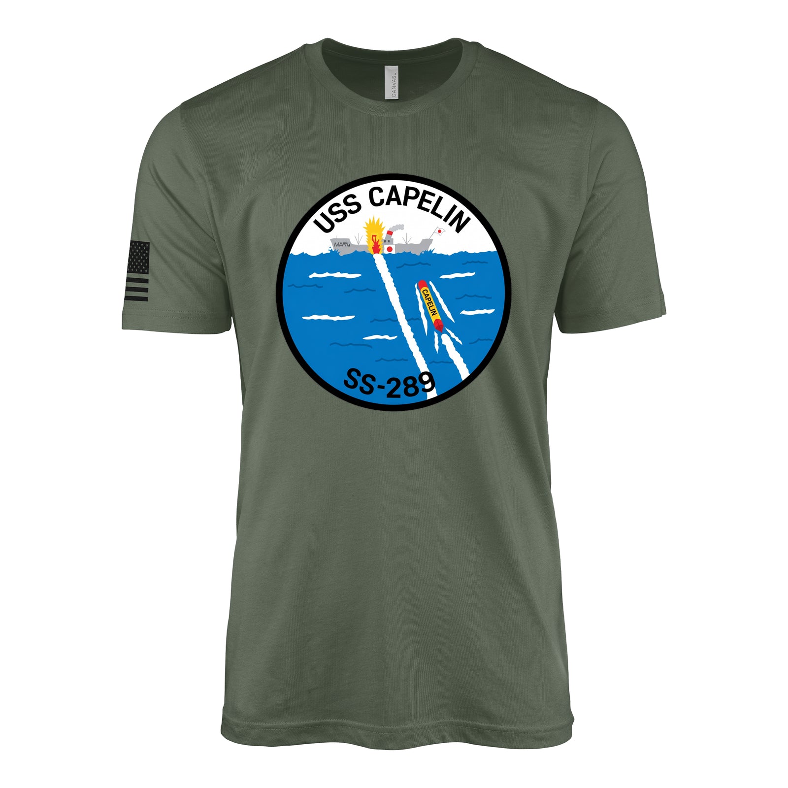 USS Capelin (SS-289) Balao-Class Submarine T-Shirt - Military Green