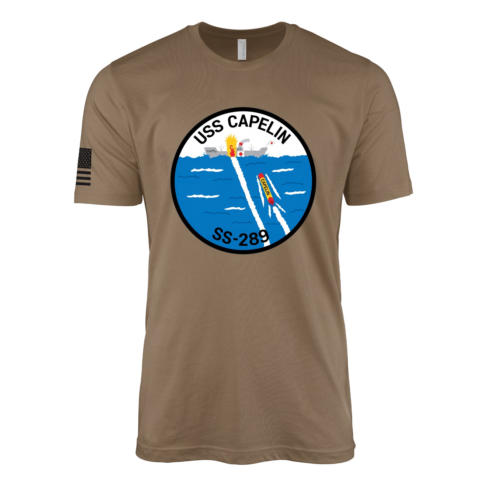 USS Capelin (SS-289) Balao-Class Submarine T-Shirt - Woodland Brown