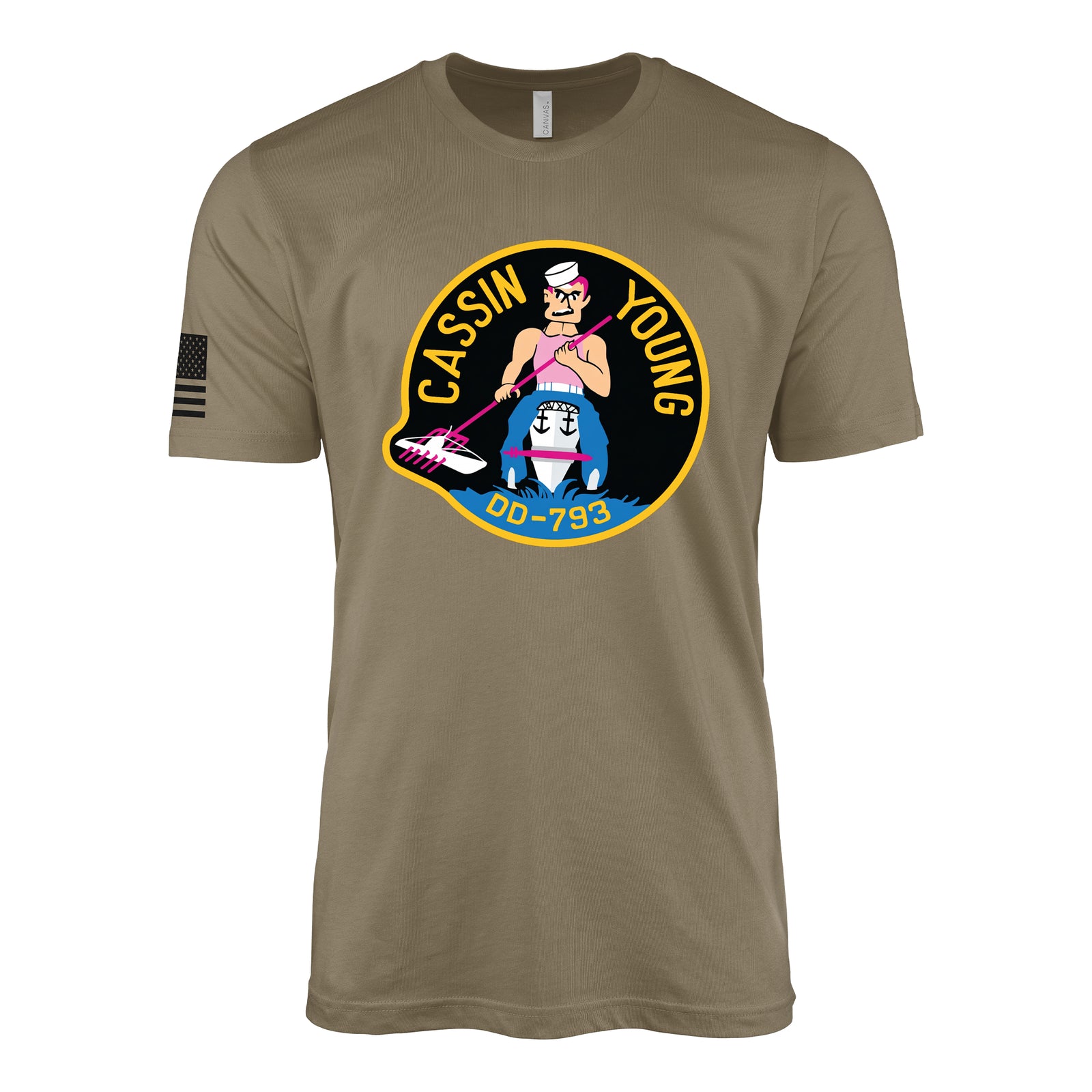 USS Cassin Young (DD-793) Fletcher-Class Destroyer T-Shirt - Coyote Brown
