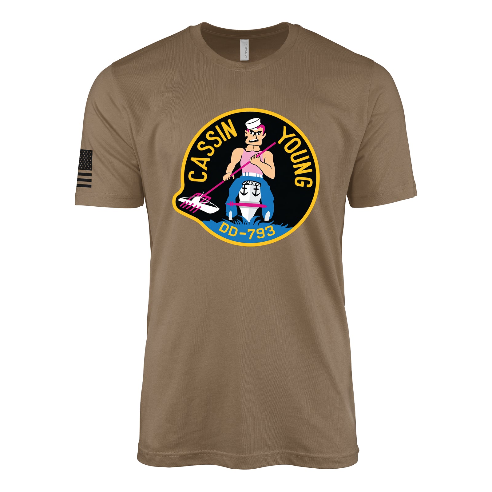 USS Cassin Young (DD-793) Fletcher-Class Destroyer T-Shirt - Woodland Brown