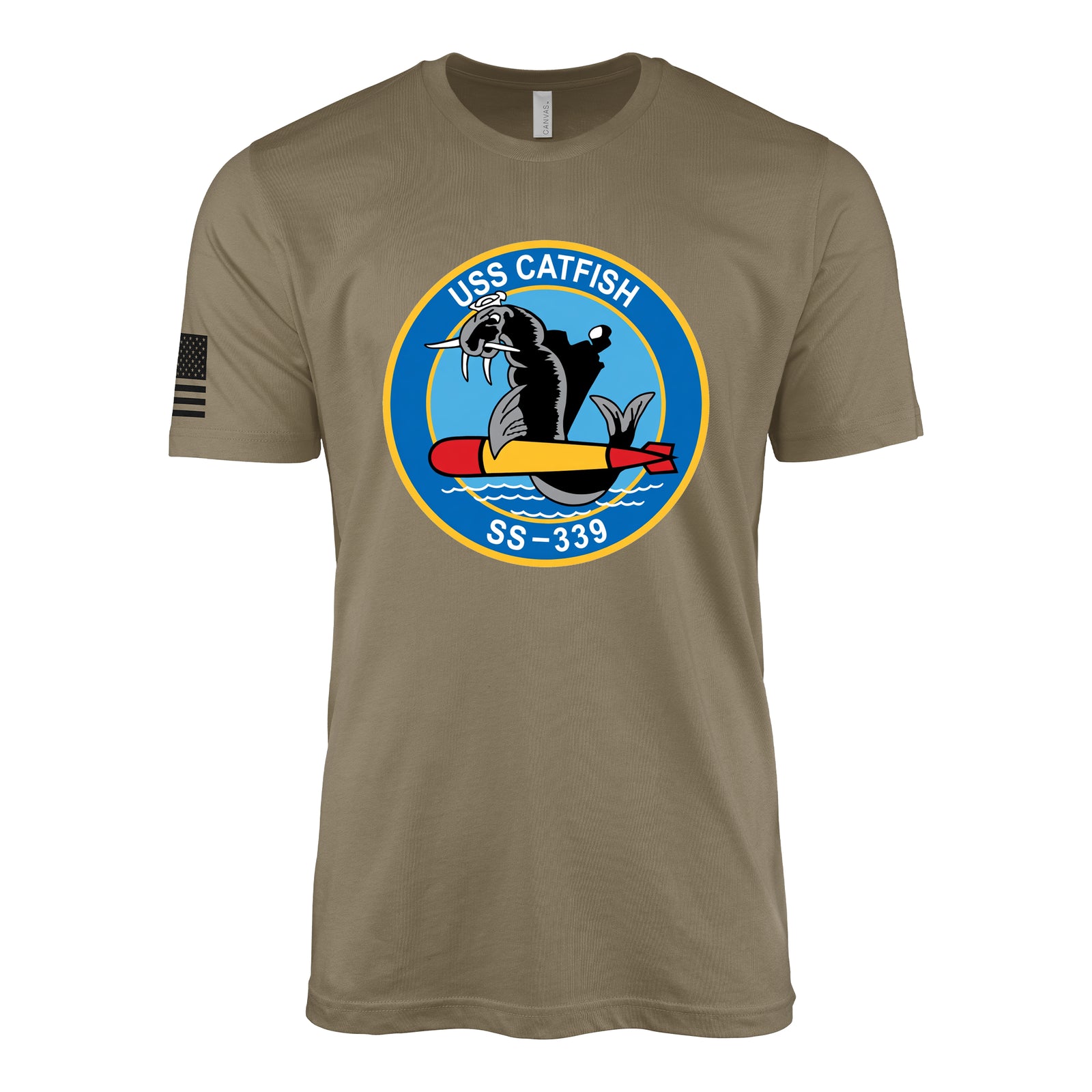USS Catfish (SS-339) Balao-Class Submarine T-Shirt - Coyote Brown