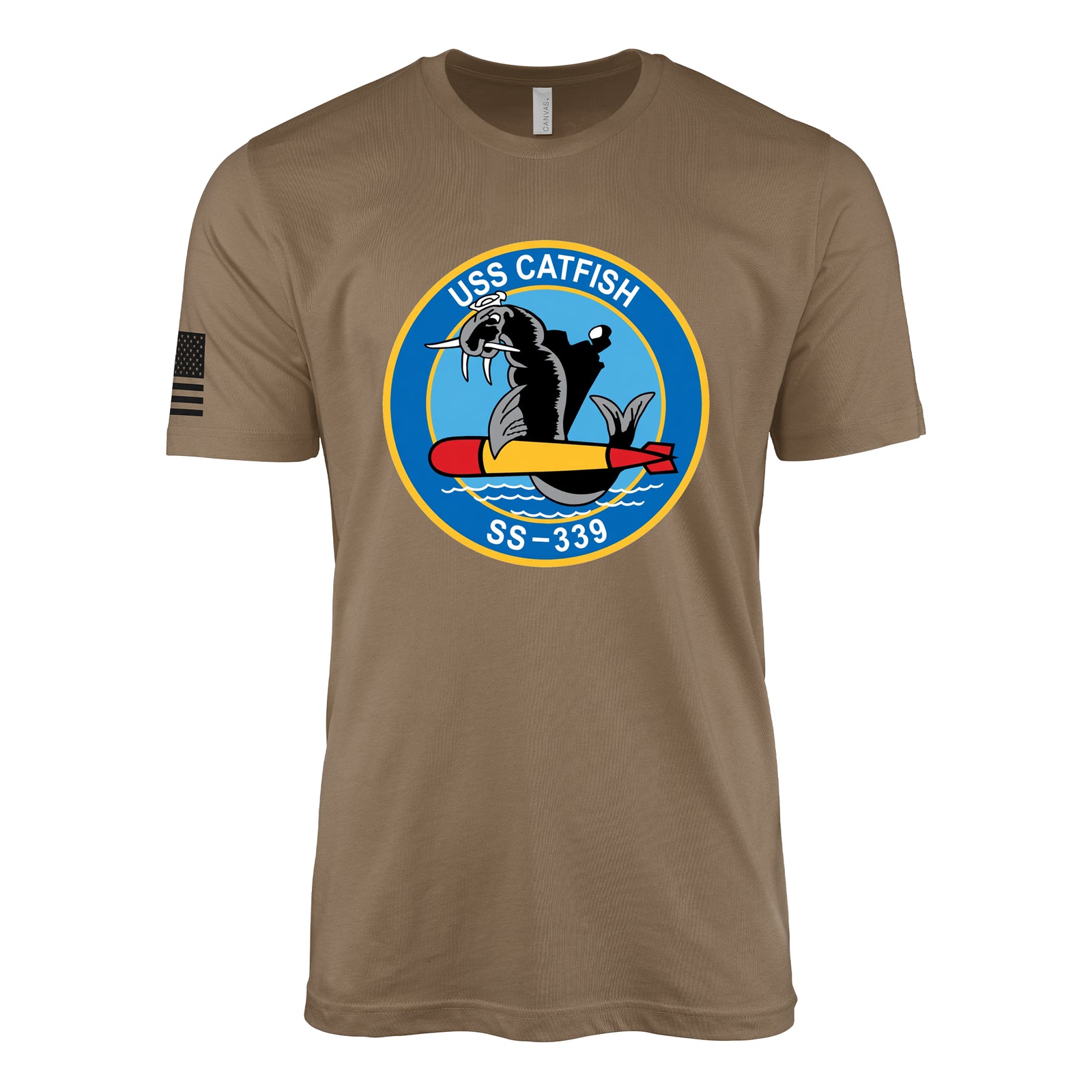 USS Catfish (SS-339) Balao-Class Submarine T-Shirt - Woodland Brown