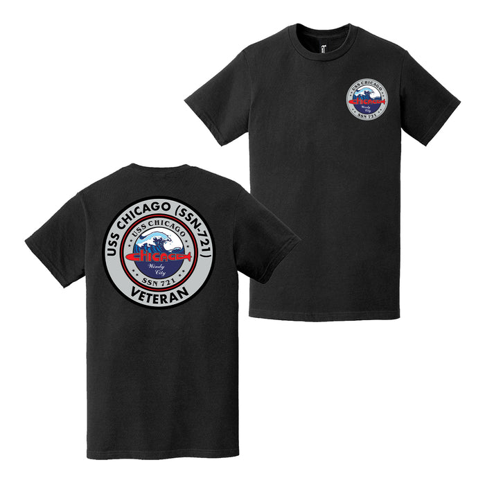 Double-Sided USS Chicago (SSN-721) Veteran Emblem T-Shirt Tactically Acquired   