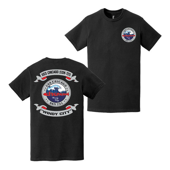 Double-Sided USS Chicago (SSN-721) Motto Scroll T-Shirt Tactically Acquired   