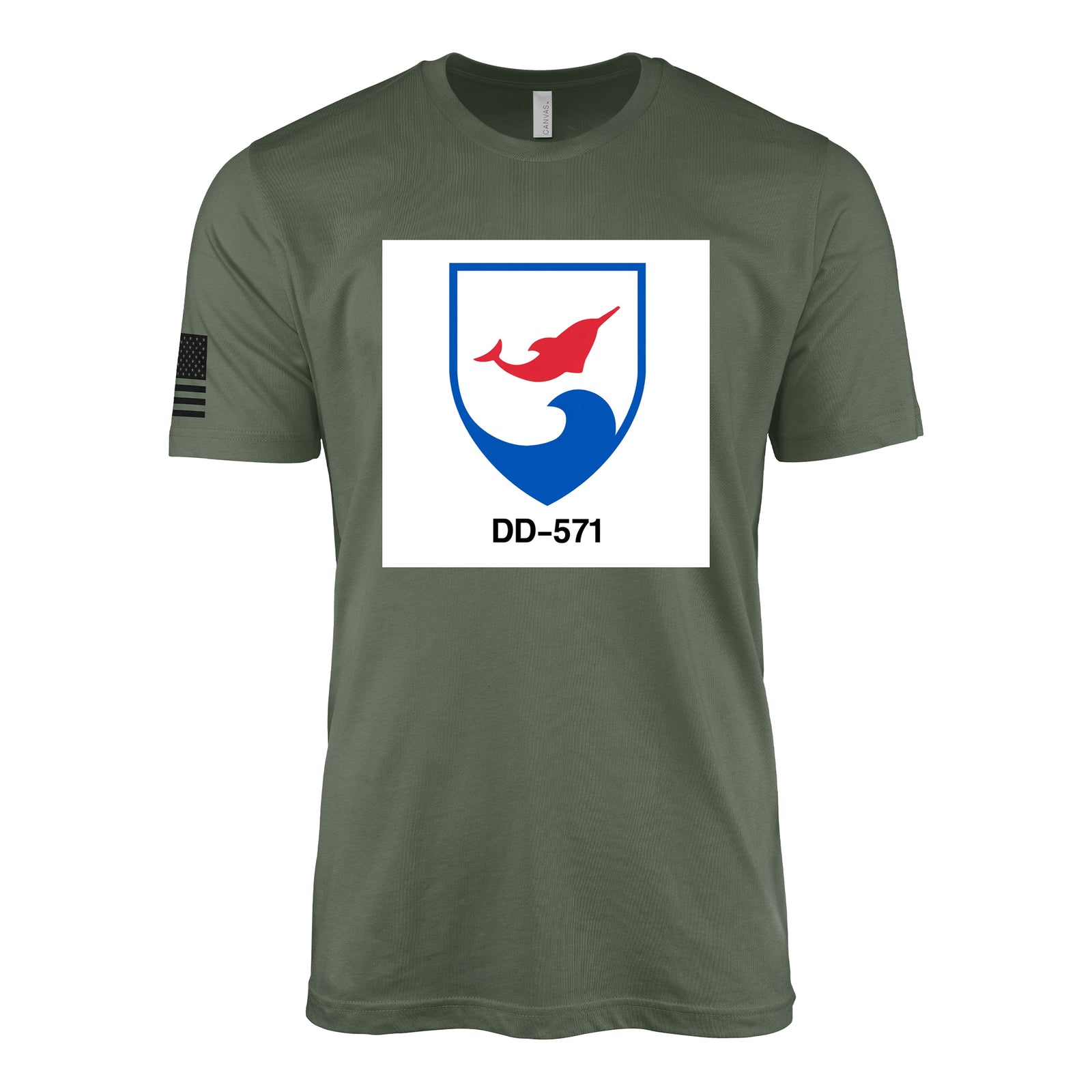USS Claxton (DD-571) Fletcher-Class Destroyer T-Shirt - Military Green